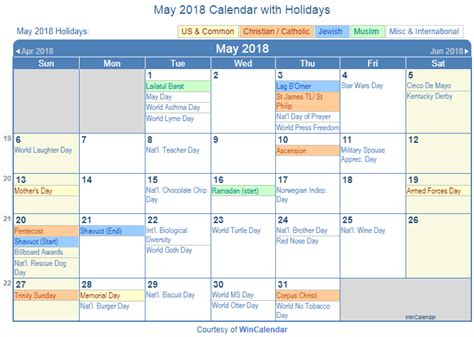 holidays in may 2018.